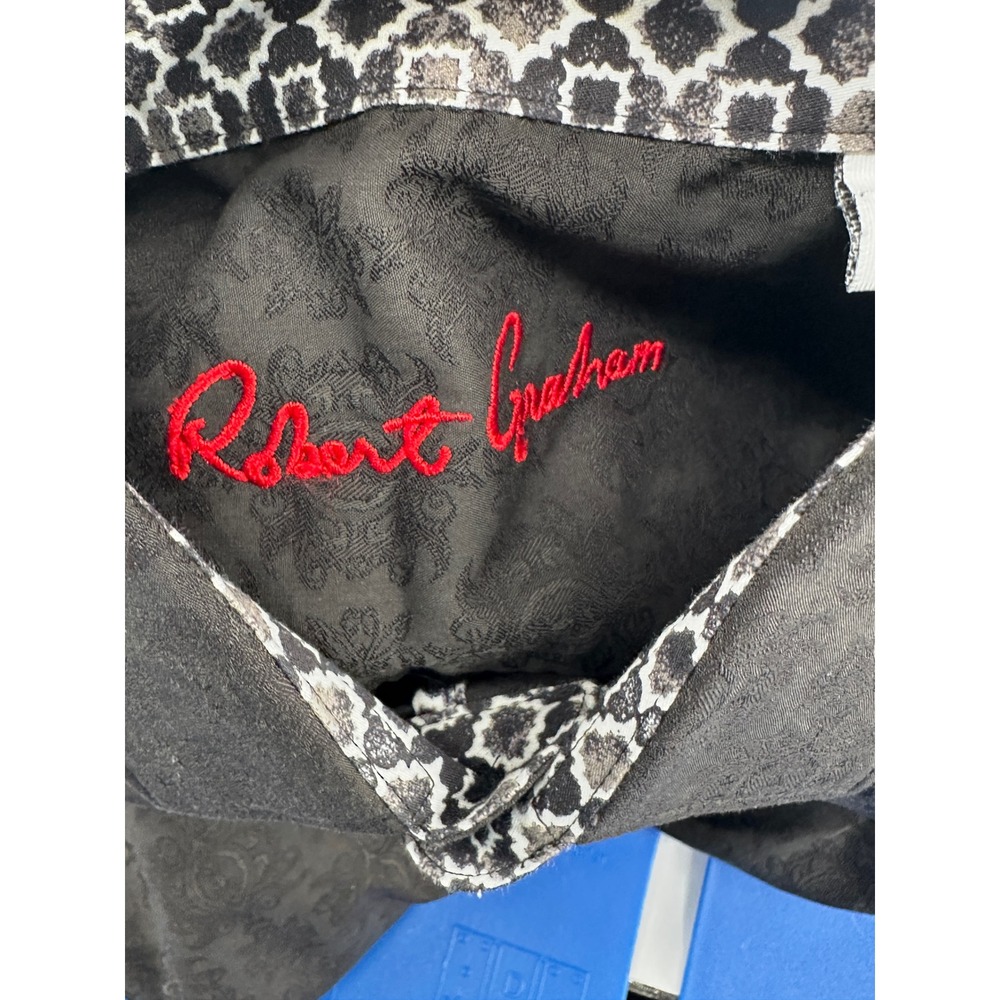 Robert Graham Shirt Mens Small Black Tonal Damask Jacquard Classic Fit Modern - Picture 9 of 10